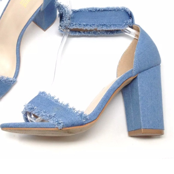 Shoes - NWOT Denim Frayed Block Heels